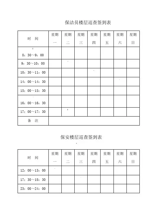 保洁员楼层巡查签到表
