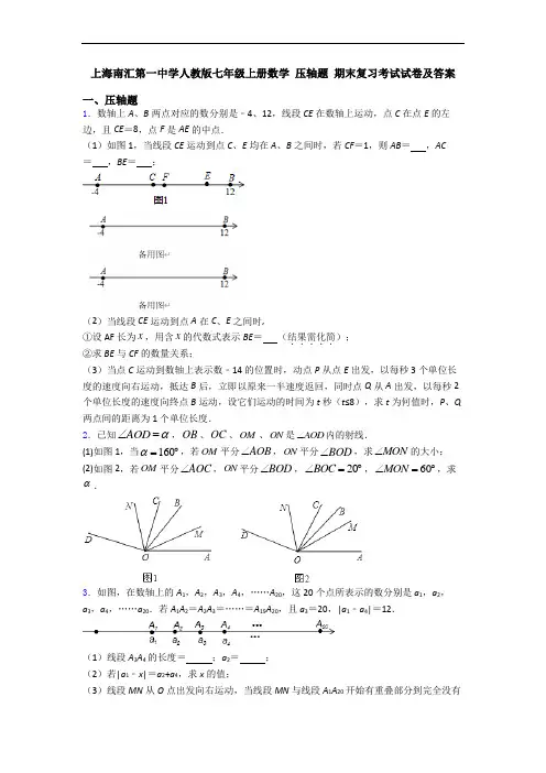 上海南汇第一中学人教版七年级上册数学 压轴题 期末复习考试试卷及答案