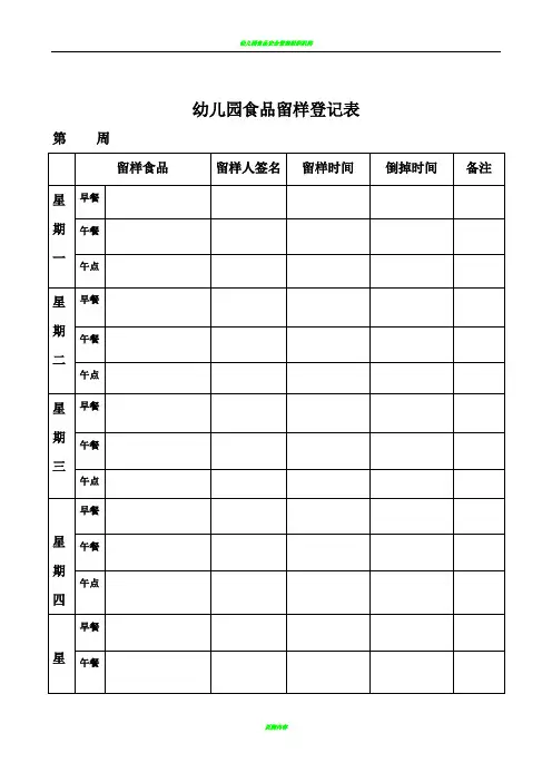 幼儿园食品留样登记表