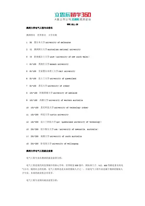 澳洲大学电气工程专业排名