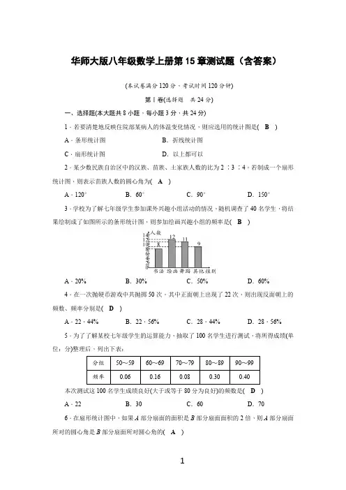 华师大版八年级数学上册第15章测试题(含答案)