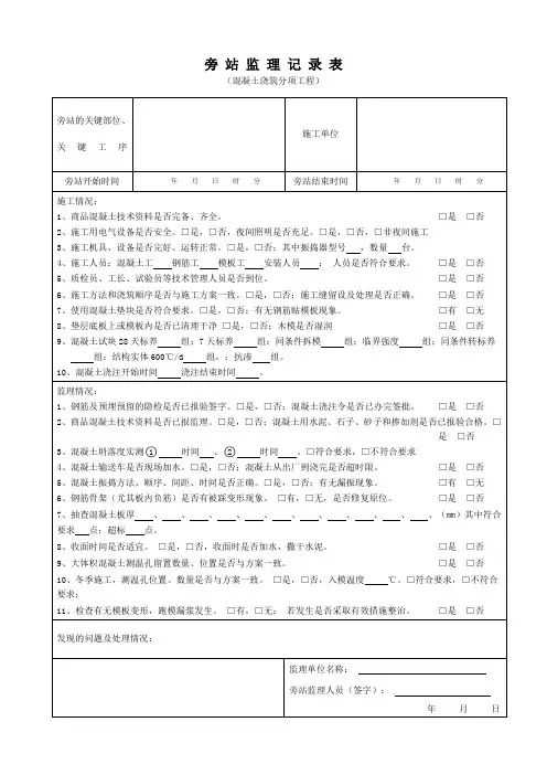 工程旁站监理记录范本