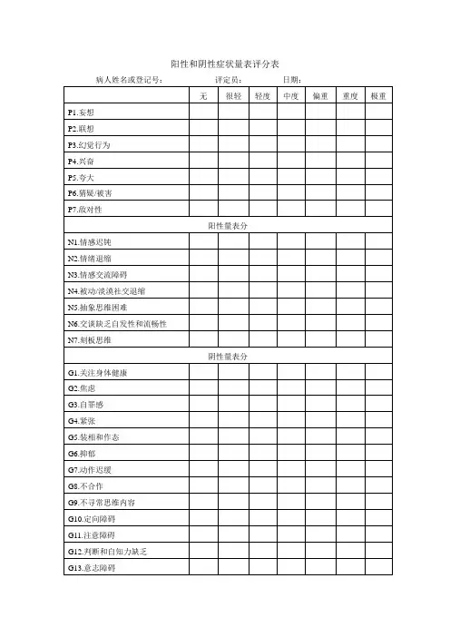 阴性症状及阳性症状量表 2