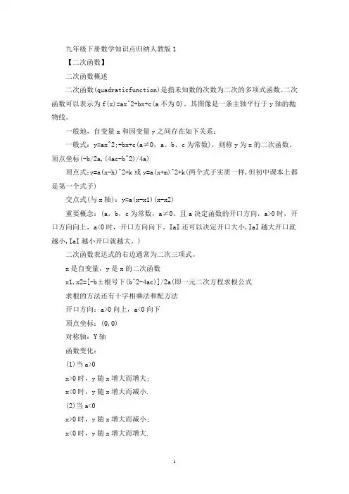 精选九年级下册数学知识点归纳人教版