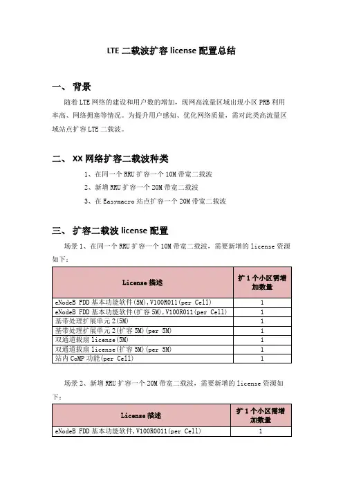 LTE二载波扩容license配置总结