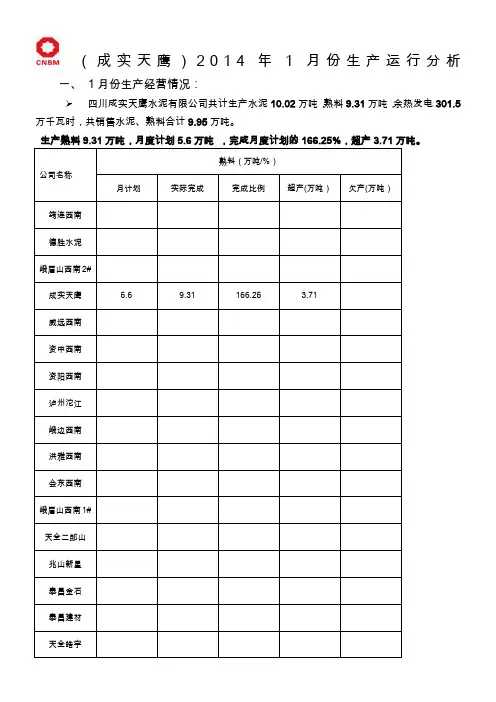 2014年1月份生产运行分析
