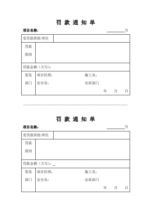 安全质量罚款通知单