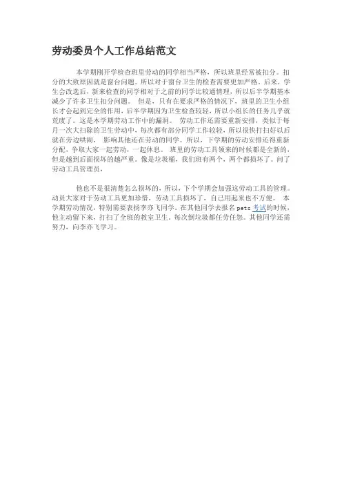 劳动委员个人工作总结范文