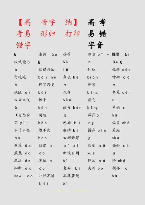 【高考易错字音字形归纳】打印(精选课件)