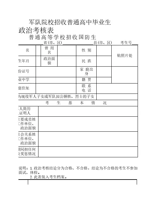 军校招生政治考核表