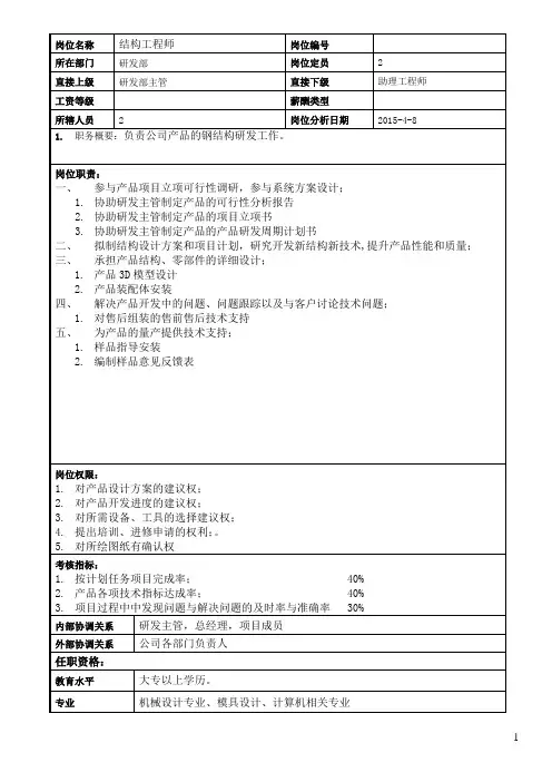结构工程师岗位职责说明书