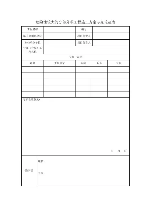 危险性较大的分部分项工程施工方案专家论证表