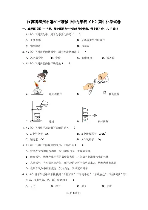 江苏省泰州市靖江市靖城中学九年级(上)期中化学试卷