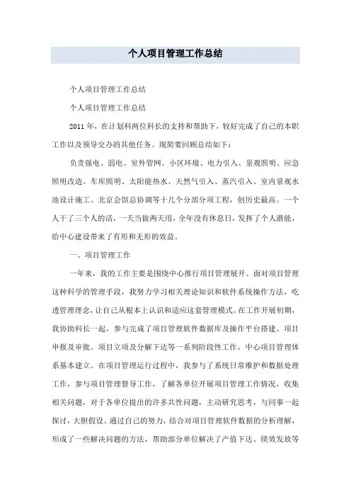 个人项目管理工作总结 2