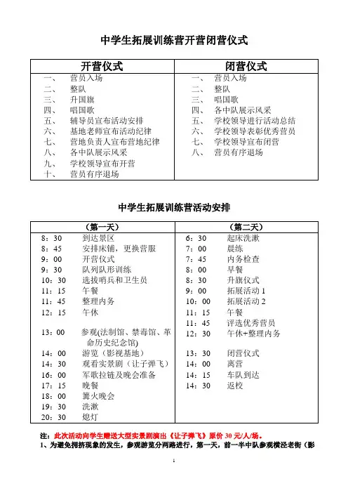 中学生拓展训练营开营闭营仪式