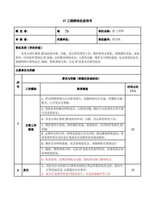 IT工程师岗位说明书