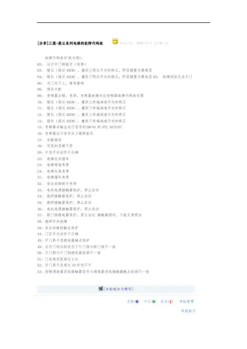 三菱-菱云系列电梯的故障代码表