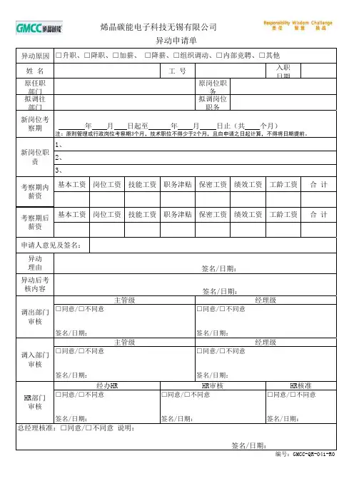 员工异动申请表