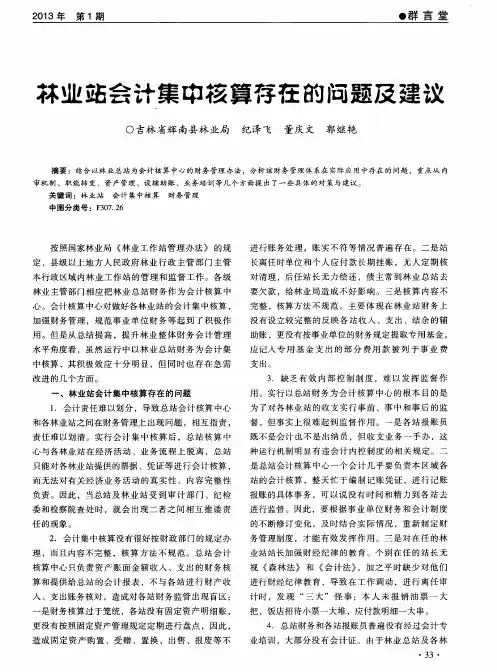 林业站会计集中核算存在的问题及建议