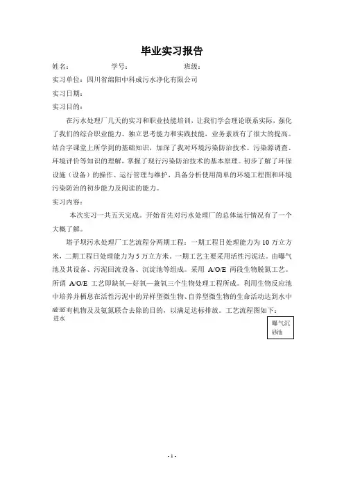 塔子坝污水处理厂实习报告