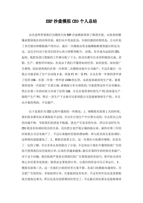 ERP沙盘模拟CEO个人总结 3