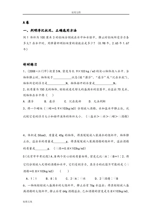 浮力专题练习(超好)..