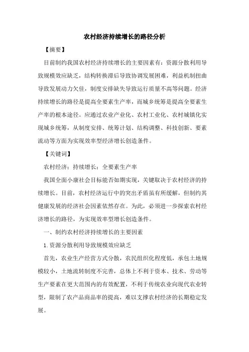 农村经济持续增长的路径分析