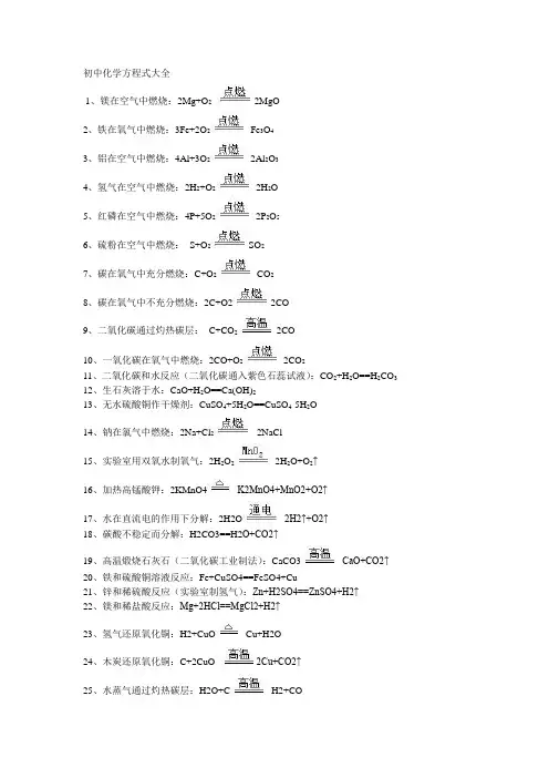 初中化学方程式大全