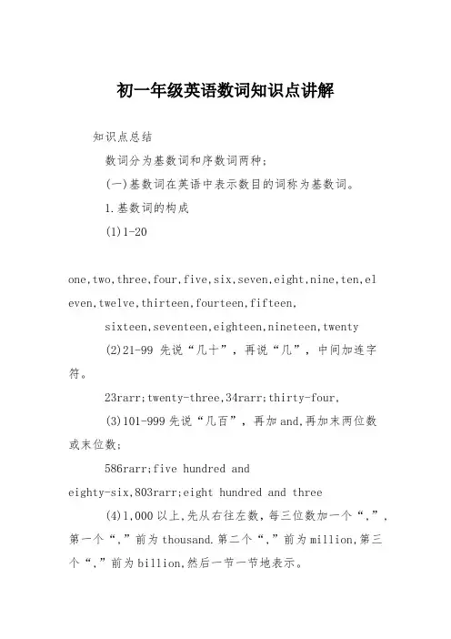 初一年级英语数词知识点讲解