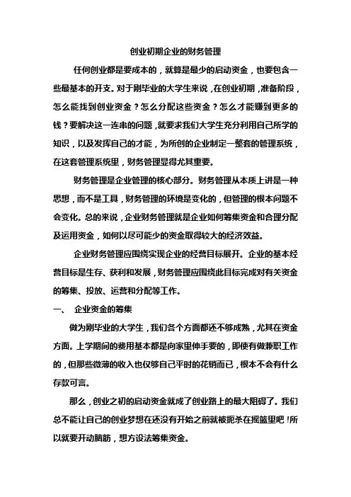 创业初期企业的财务管理