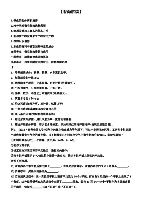 2019年高考生物仿真押题：专题15-生物技术实践(解析版)