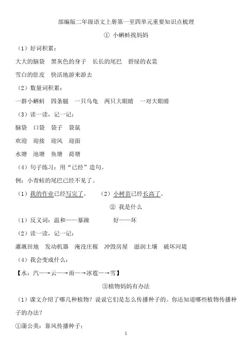 二年级上册期中复习知识小结