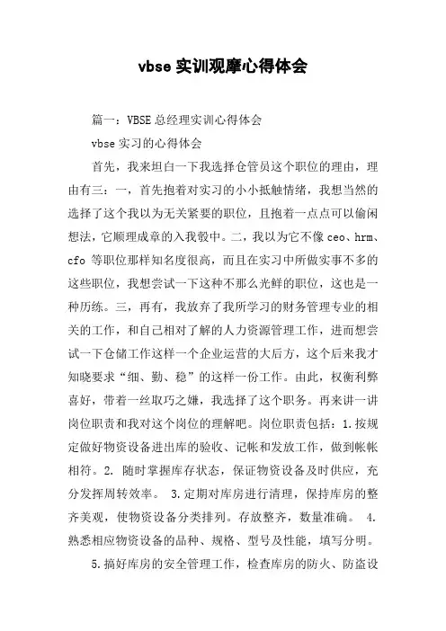 vbse实训观摩心得体会[工作范文]