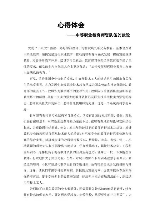 中职学校师资建设培训心得体会