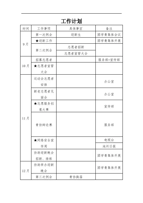 青协年度工作计划