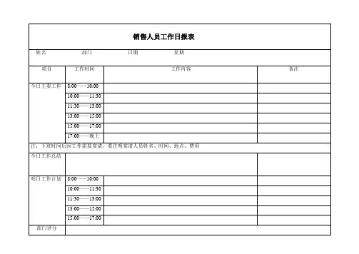 销售人员工作日报表 