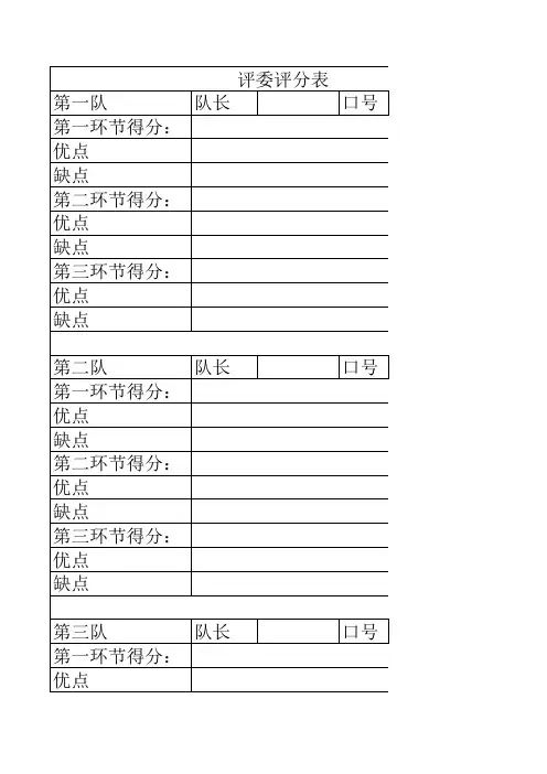 评委打分表2份