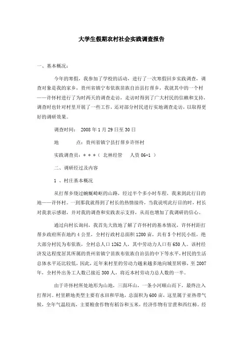 大学生假期农村社会实践调查报告