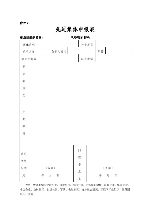 先进集体申报表