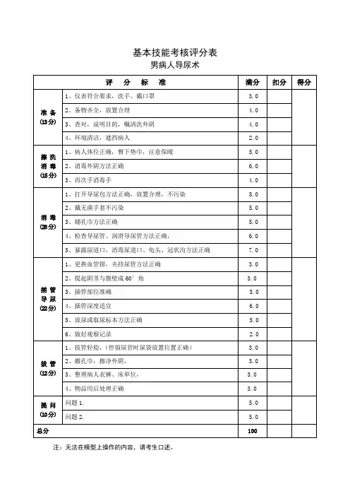 男病人导尿术评分标准