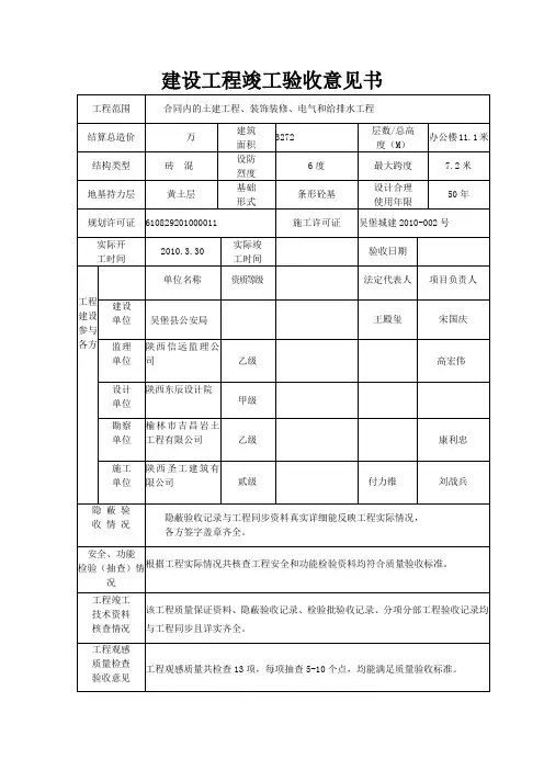 (整理)建设工程竣工验收意见书