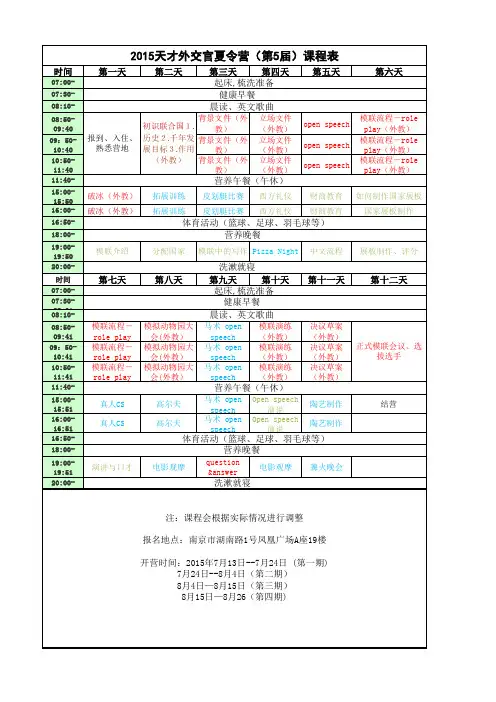 2015天才外交官夏令营课程表