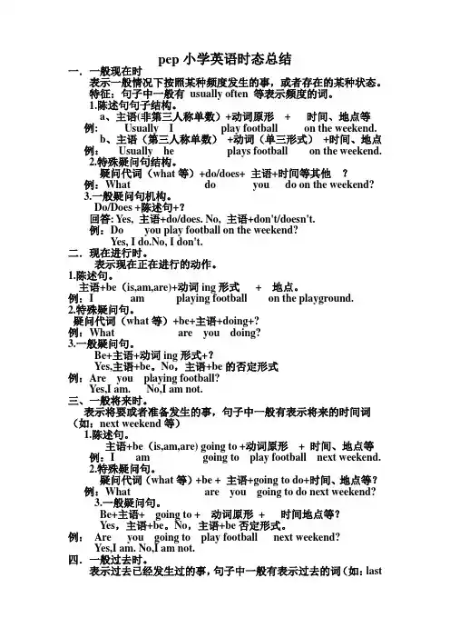 pep小学英语四种时态总结 2