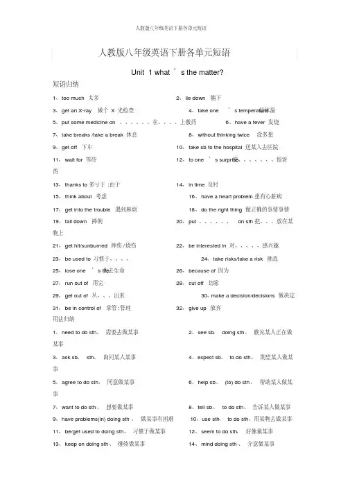 人教版八年级英语下册各单元短语