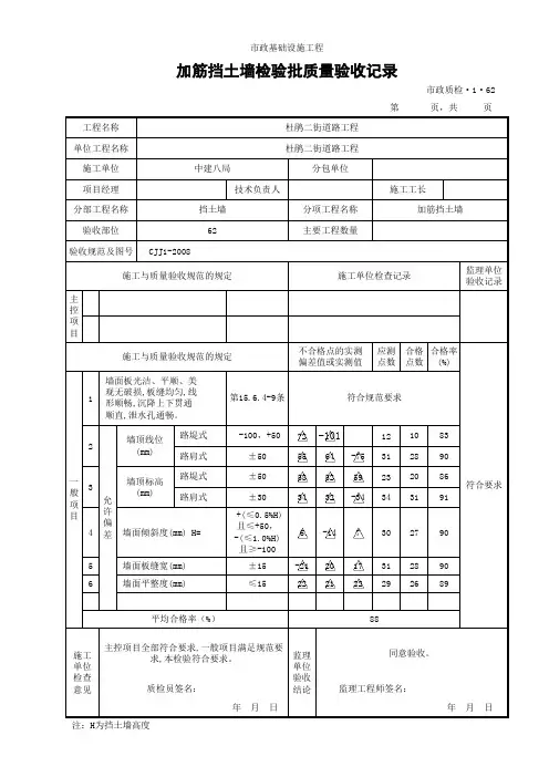 (市政质检1.62)加筋挡土墙检验批质量验收记录