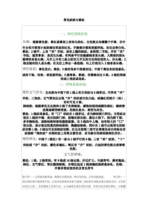 常见疾病与掌纹