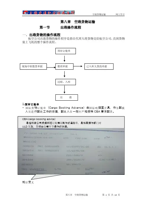 第八章 空港货物运输 第一节 出港操作流程 一、出港货物的操 …