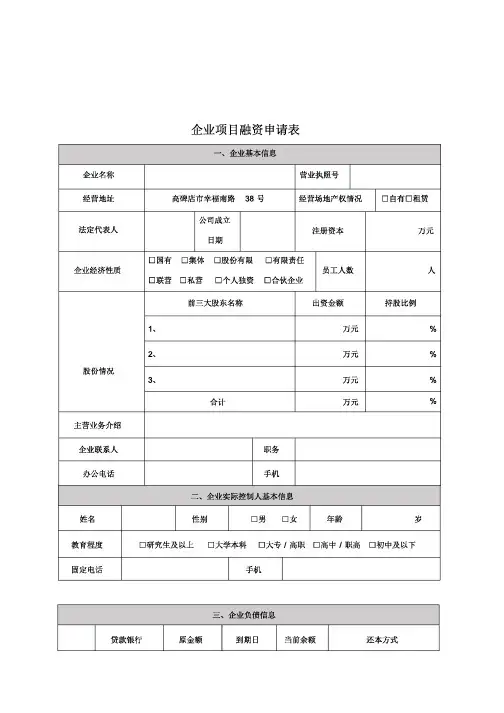 企业融资申请表
