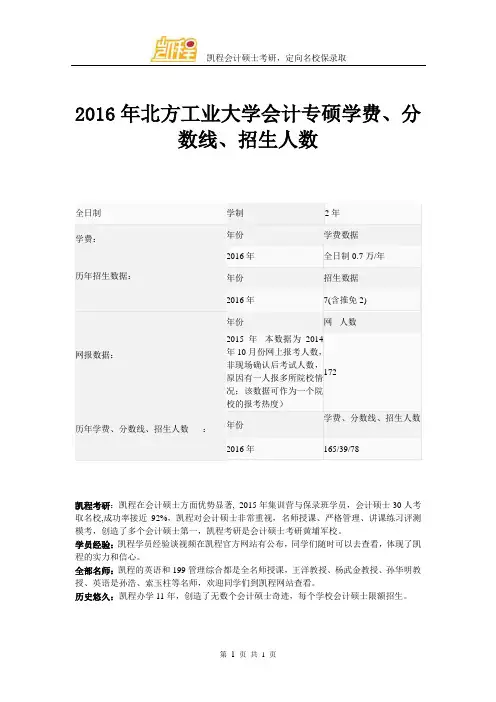 2016年北方工业大学会计专硕学费、分数线、招生人数