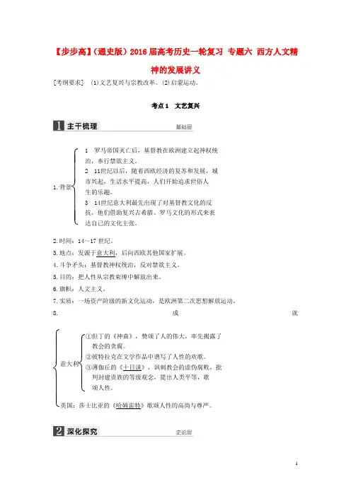 2016届高考历史一轮复习专题六西方人文精神的发展讲义